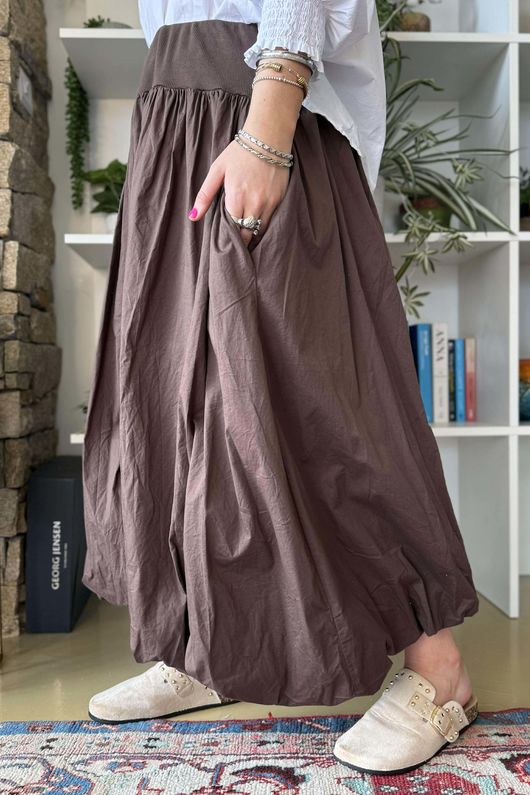 Paloma Bubble Hem Midi Skirt Choc Chip 